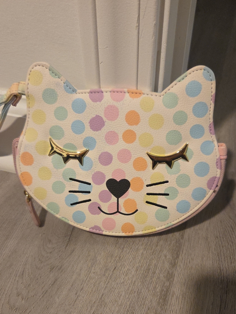 Betsey Johnson Pastel Polka Dot Cat Wristlet Clutch
